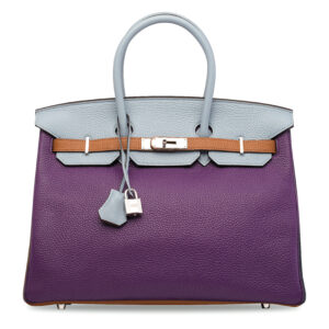 A LIMITED EDITION ULTRA VIOLET, BLEU LIN, GOLD, ÉTAIN, BLEU OBSCUR & ÉTOUPE CLÉMENCE LEATHER ARLEQUIN BIRKIN 35 WITH PALLADIUM HARDWARE