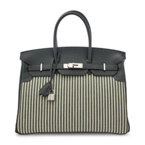 A LIMITED EDITION VERT ANGLAIS SWIFT LEATHER & TOILE RIGA BIRKIN 35 WITH PALLADIUM HARDWARE