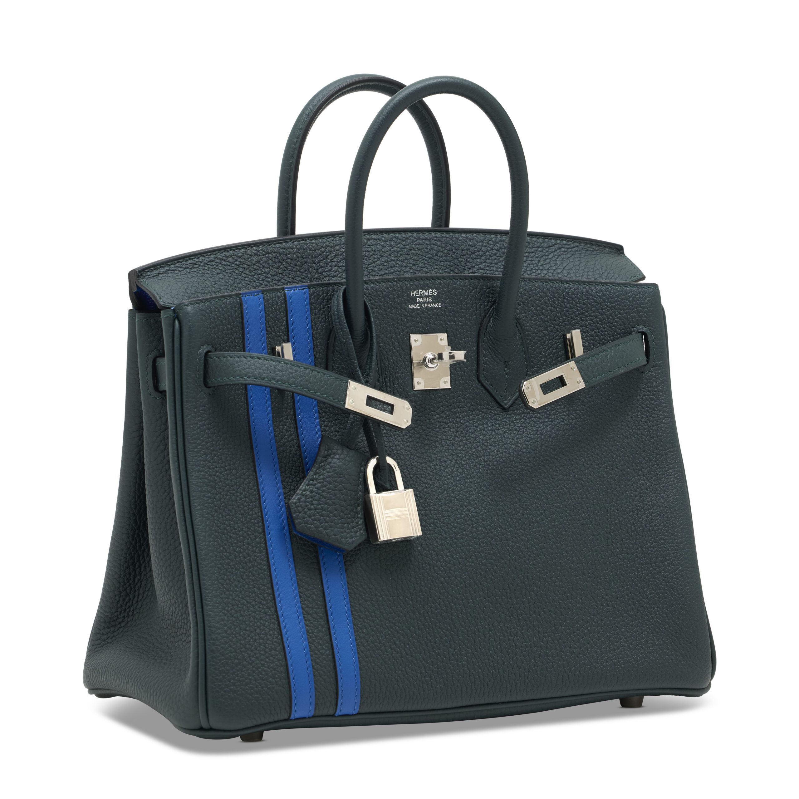 A LIMITED EDITION VERT CYPRÈS & BLEU ZELLIGE TOGO LEATHER OFFICIER BIRKIN 25 WITH PALLADIUM HARDWARE 3 A LIMITED EDITION VERT CYPRÈS & BLEU ZELLIGE TOGO LEATHER OFFICIER BIRKIN 25 WITH PALLADIUM HARDWARE - Image 3