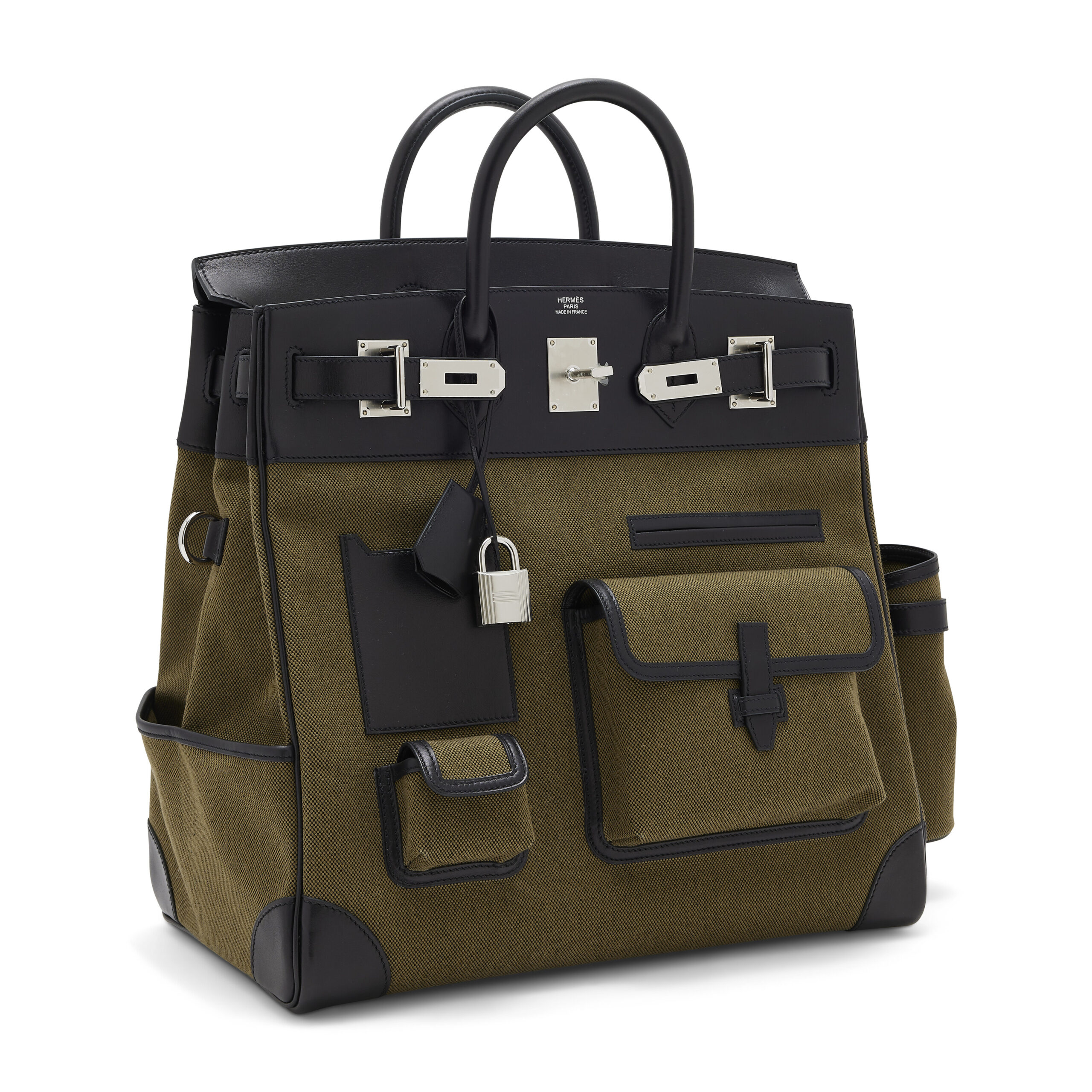 A LIMITED EDITION VERT OLIVE CANVAS & BLACK EVERCALF LEATHER CARGO HAC BIRKIN 40 WITH PALLADIUM HARDWARE 5 A LIMITED EDITION VERT OLIVE CANVAS & BLACK EVERCALF LEATHER CARGO HAC BIRKIN 40 WITH PALLADIUM HARDWARE - Image 5