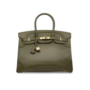 A LIMITED EDITION VERT VÉRONÈSE TADELAKT LEATHER GHILLIES BIRKIN 35 WITH PERMABRASS HARDWARE