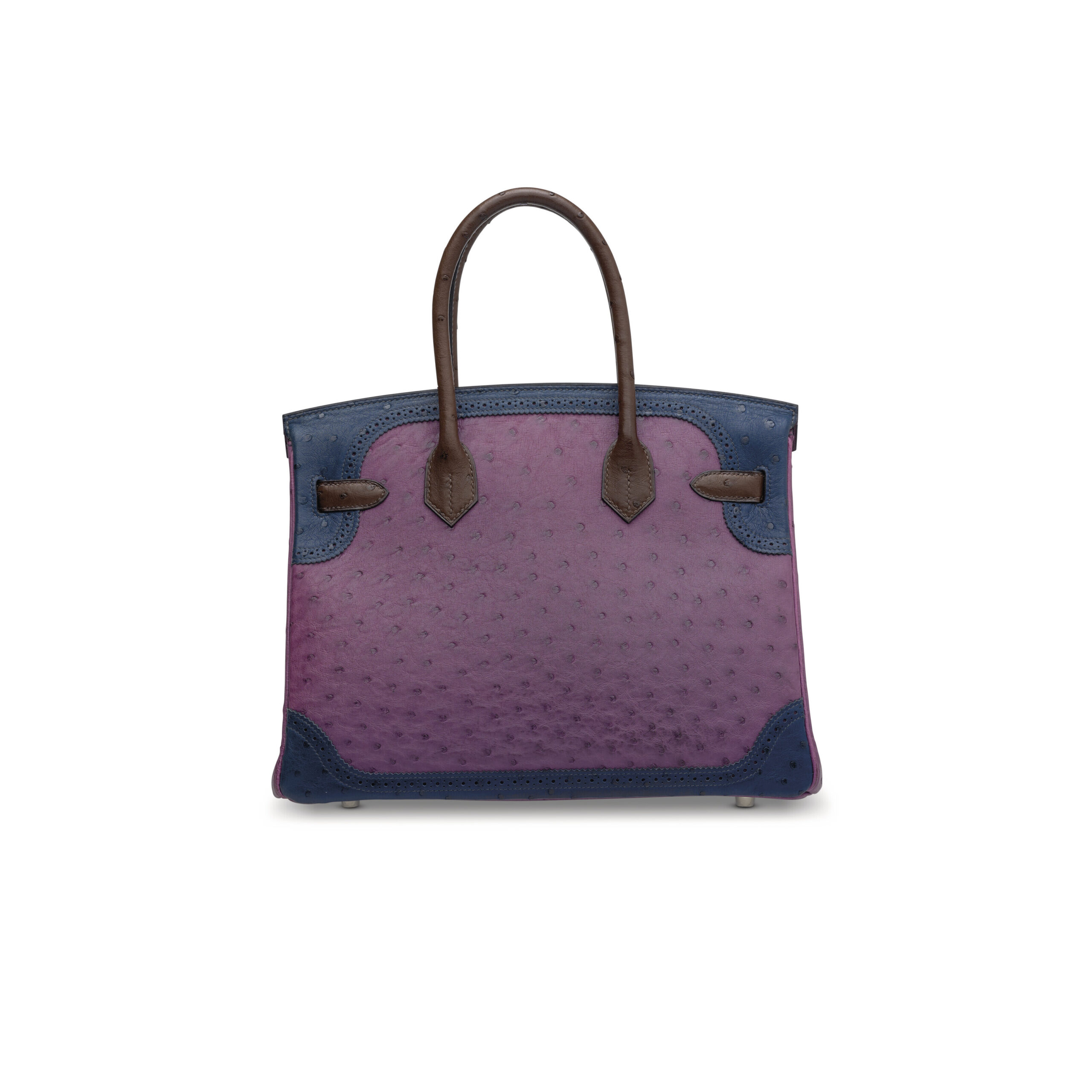 A LIMITED EDITION VIOLET, BLEU DE MALTE & CHOCOLAT OSTRICH GHILLIES BIRKIN 30 WITH PALLADIUM HARDWARE 4 A LIMITED EDITION VIOLET, BLEU DE MALTE & CHOCOLAT OSTRICH GHILLIES BIRKIN 30 WITH PALLADIUM HARDWARE - Image 4