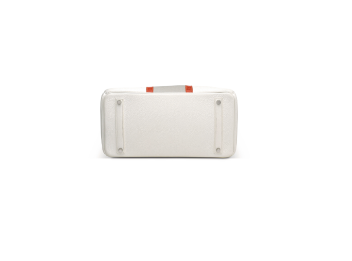 A LIMITED EDITION WHITE, GRIS PERLE CLÉMENCE LEATHER & SANGUINE LIZARD CLUB BIRKIN 35 WITH PALLADIUM HARDWARE 4 A LIMITED EDITION WHITE, GRIS PERLE CLÉMENCE LEATHER & SANGUINE LIZARD CLUB BIRKIN 35 WITH PALLADIUM HARDWARE - Image 4