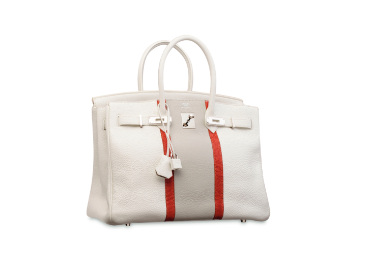 A LIMITED EDITION WHITE, GRIS PERLE & SANGUINE LIZARD CLUB BIRKIN 35 WITH PALLADIUM HARDWARE 4 A LIMITED EDITION WHITE, GRIS PERLE & SANGUINE LIZARD CLUB BIRKIN 35 WITH PALLADIUM HARDWARE - Image 4