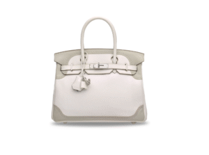 A LIMITED EDITION WHITE & GRIS PERLE SWIFT LEATHER GHILLIES BIRKIN 30 WITH PALLADIUM HARDWARE