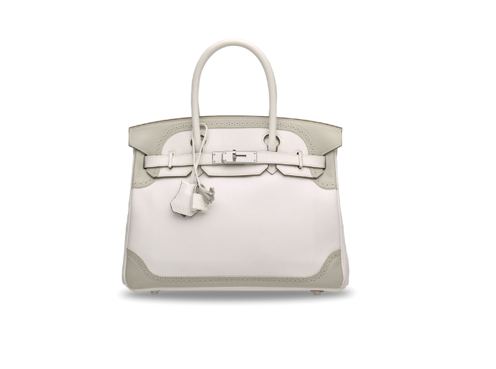 A LIMITED EDITION WHITE & GRIS PERLE SWIFT LEATHER GHILLIES BIRKIN 30 WITH PALLADIUM HARDWARE 1 A LIMITED EDITION WHITE & GRIS PERLE SWIFT LEATHER GHILLIES BIRKIN 30 WITH PALLADIUM HARDWARE