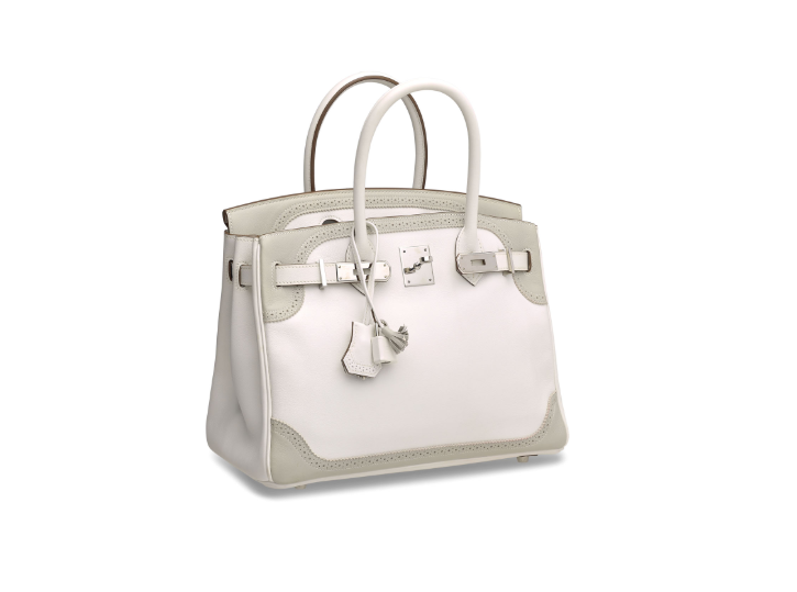 A LIMITED EDITION WHITE & GRIS PERLE SWIFT LEATHER GHILLIES BIRKIN 30 WITH PALLADIUM HARDWARE 2 A LIMITED EDITION WHITE & GRIS PERLE SWIFT LEATHER GHILLIES BIRKIN 30 WITH PALLADIUM HARDWARE - Image 2
