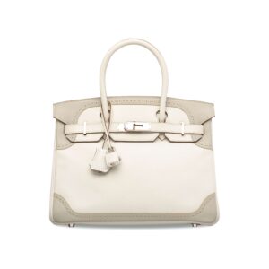 A LIMITED EDITION WHITE & GRIS PERLE SWIFT LEATHER GHILLIES BIRKIN 30 WITH PALLADIUM HARDWARE
