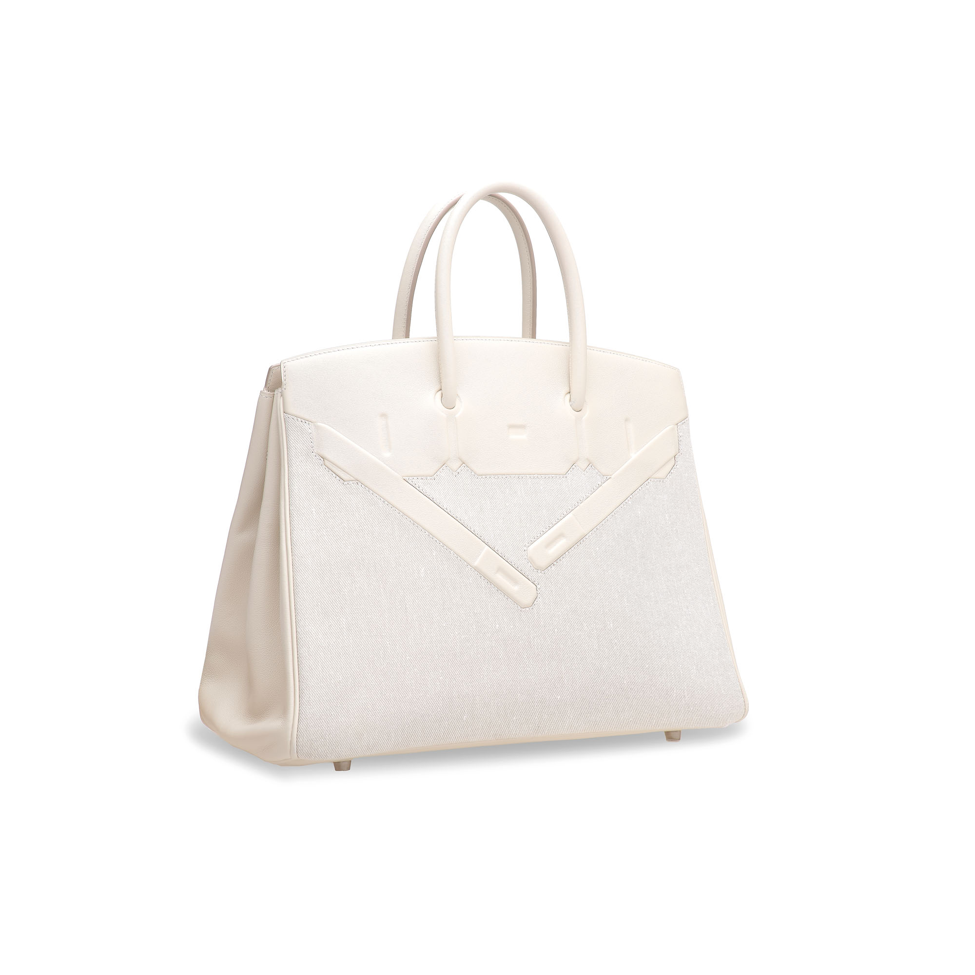 A LIMITED EDITION WHITE SWIFT LEATHER & TOILE SHADOW BIRKIN 35 WITH PALLADIUM HARDWARE 3 A LIMITED EDITION WHITE SWIFT LEATHER & TOILE SHADOW BIRKIN 35 WITH PALLADIUM HARDWARE - Image 3