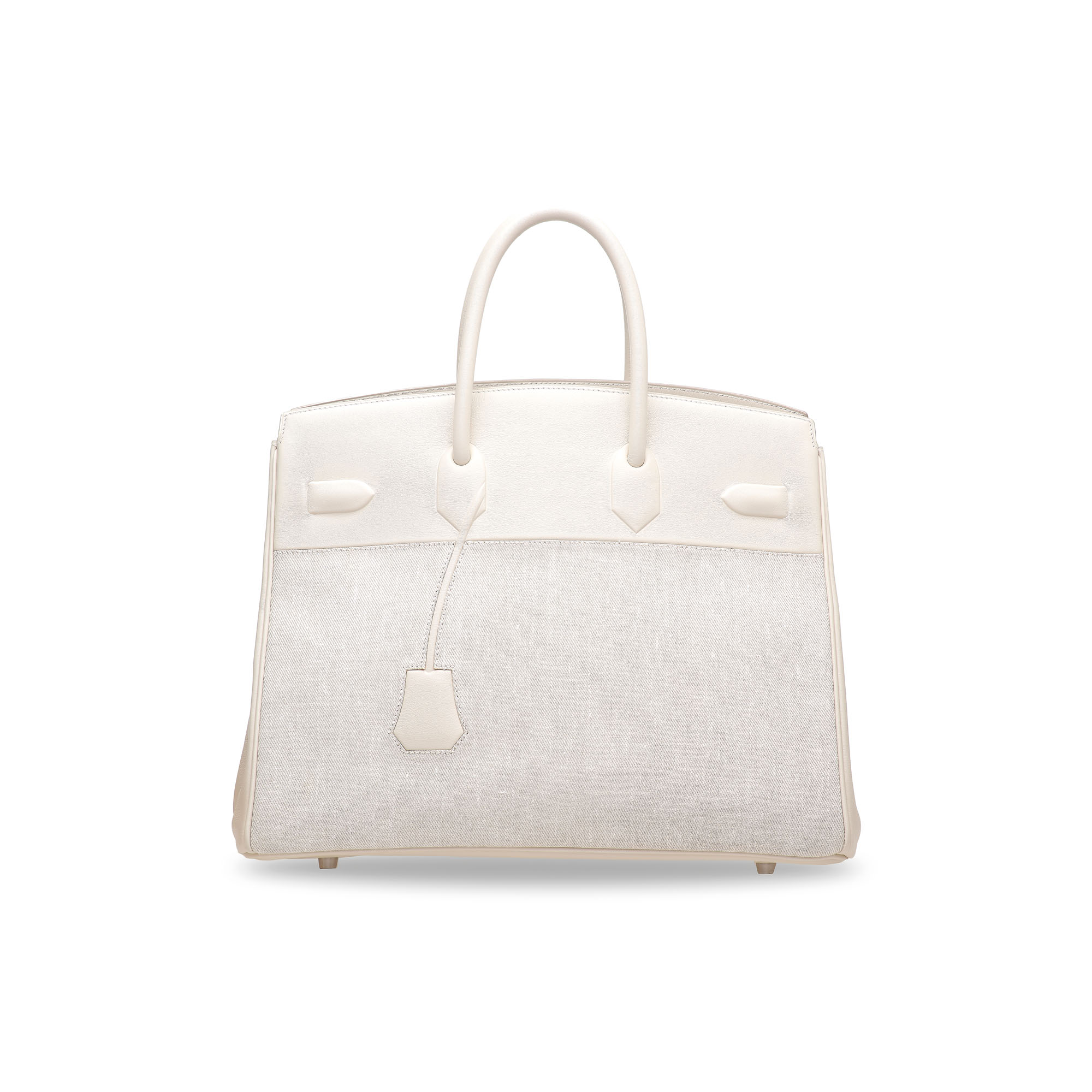 A LIMITED EDITION WHITE SWIFT LEATHER & TOILE SHADOW BIRKIN 35 WITH PALLADIUM HARDWARE 4 A LIMITED EDITION WHITE SWIFT LEATHER & TOILE SHADOW BIRKIN 35 WITH PALLADIUM HARDWARE - Image 4