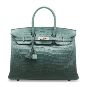 A RARE, LIMITED EDITION MATTE OMBRÉ VERT FONCÉ POROSUS CROCODILE BIRKIN 35 WITH PALLADIUM HARDWARE