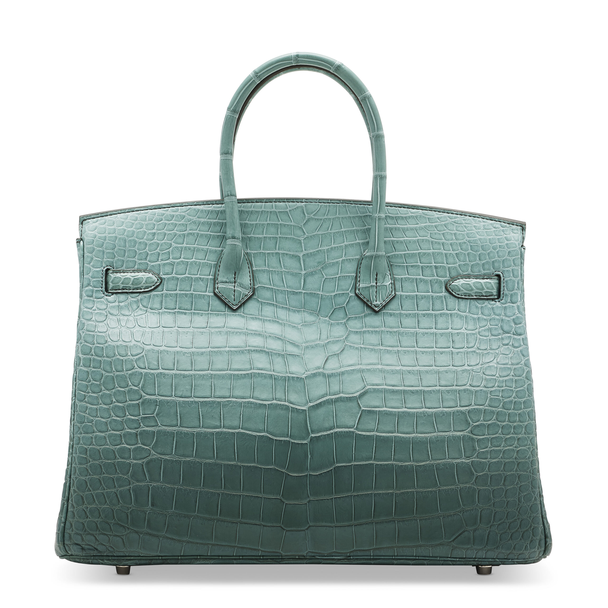 A RARE, LIMITED EDITION MATTE OMBRÉ VERT FONCÉ POROSUS CROCODILE BIRKIN 35 WITH PALLADIUM HARDWARE 3 A RARE, LIMITED EDITION MATTE OMBRÉ VERT FONCÉ POROSUS CROCODILE BIRKIN 35 WITH PALLADIUM HARDWARE - Image 3
