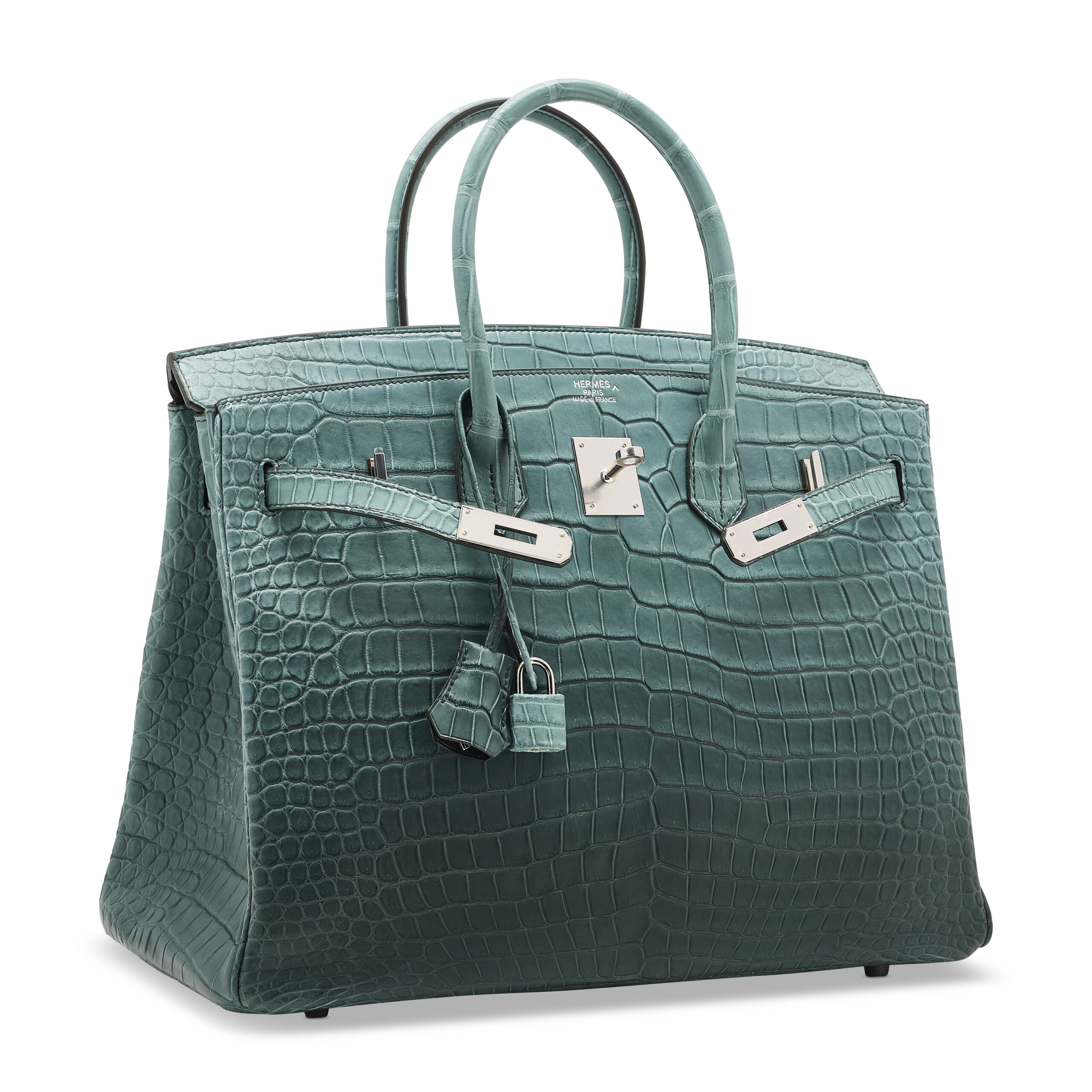 A RARE, LIMITED EDITION MATTE OMBRÉ VERT FONCÉ POROSUS CROCODILE BIRKIN 35 WITH PALLADIUM HARDWARE 4 A RARE, LIMITED EDITION MATTE OMBRÉ VERT FONCÉ POROSUS CROCODILE BIRKIN 35 WITH PALLADIUM HARDWARE - Image 4