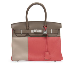 A RARE ROSE JAIPUR, ARGILE, AND ETOUPE TAURILLON CLEMENCE AND VEAU SWIFT LEATHER CASAQUE BIRKIN BAG