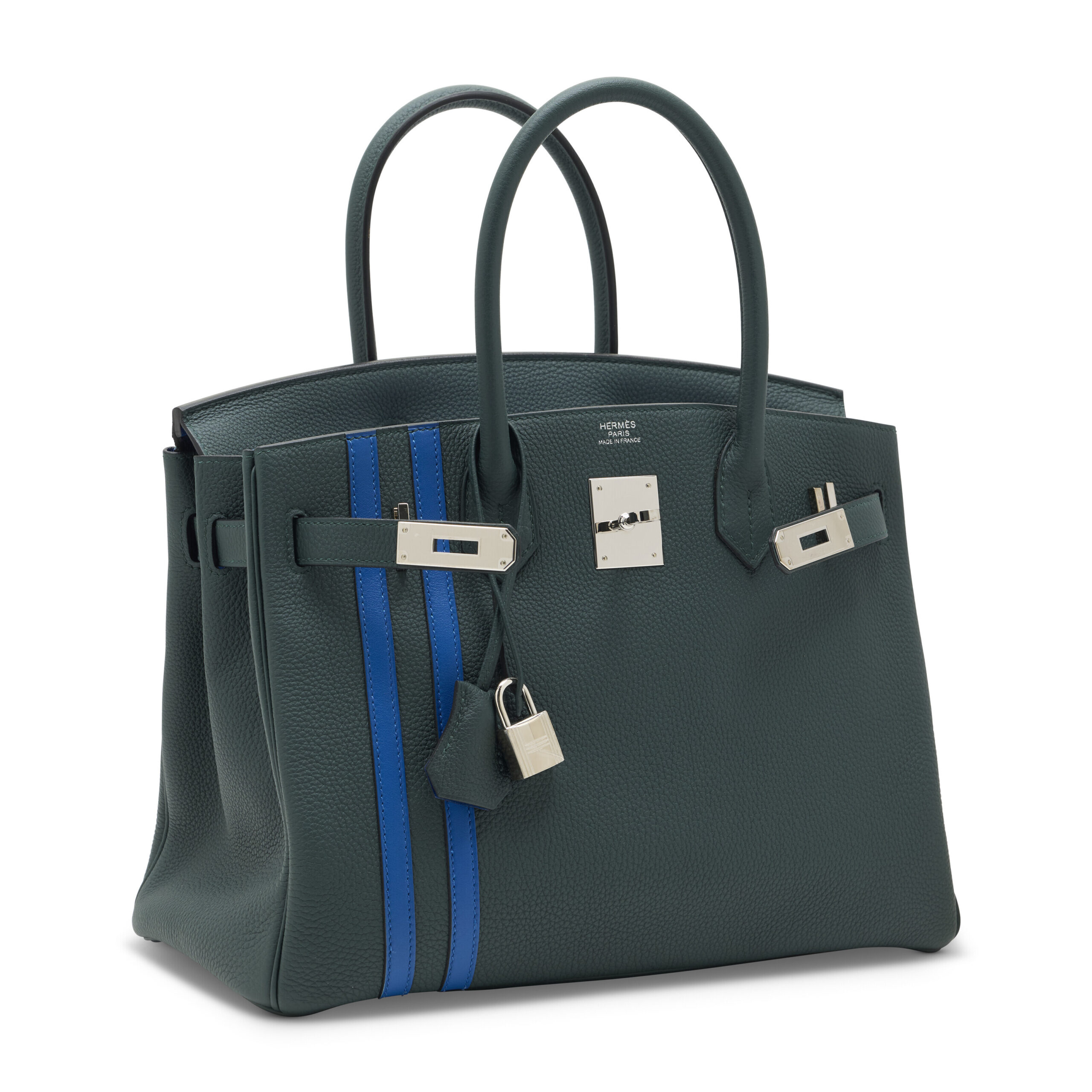 A SET OF TWO: LIMITED EDITION VERT CYPRÈS & BLEU ZELLIGE TOGO LEATHER OFFICIER BIRKIN 30 WITH PALLADIUM HARDWARE & A RODÉO CHARM GM 5 A SET OF TWO: LIMITED EDITION VERT CYPRÈS & BLEU ZELLIGE TOGO LEATHER OFFICIER BIRKIN 30 WITH PALLADIUM HARDWARE & A RODÉO CHARM GM - Image 5