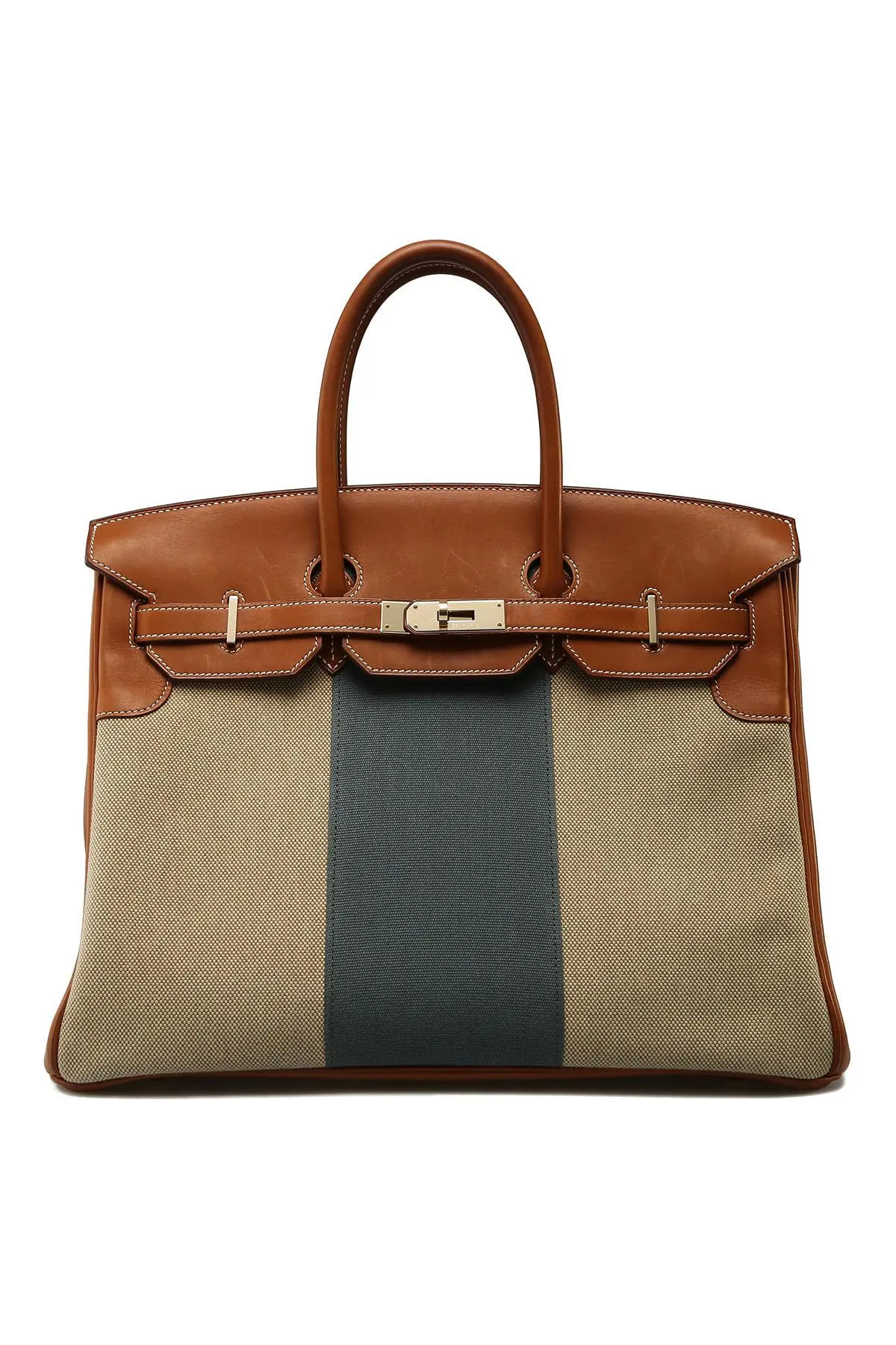 Birkin 35 Flag Barenia Toile Box & Canvas with Permabrass Hardware 1 Birkin 35 Flag Barenia Toile Box & Canvas with Permabrass Hardware