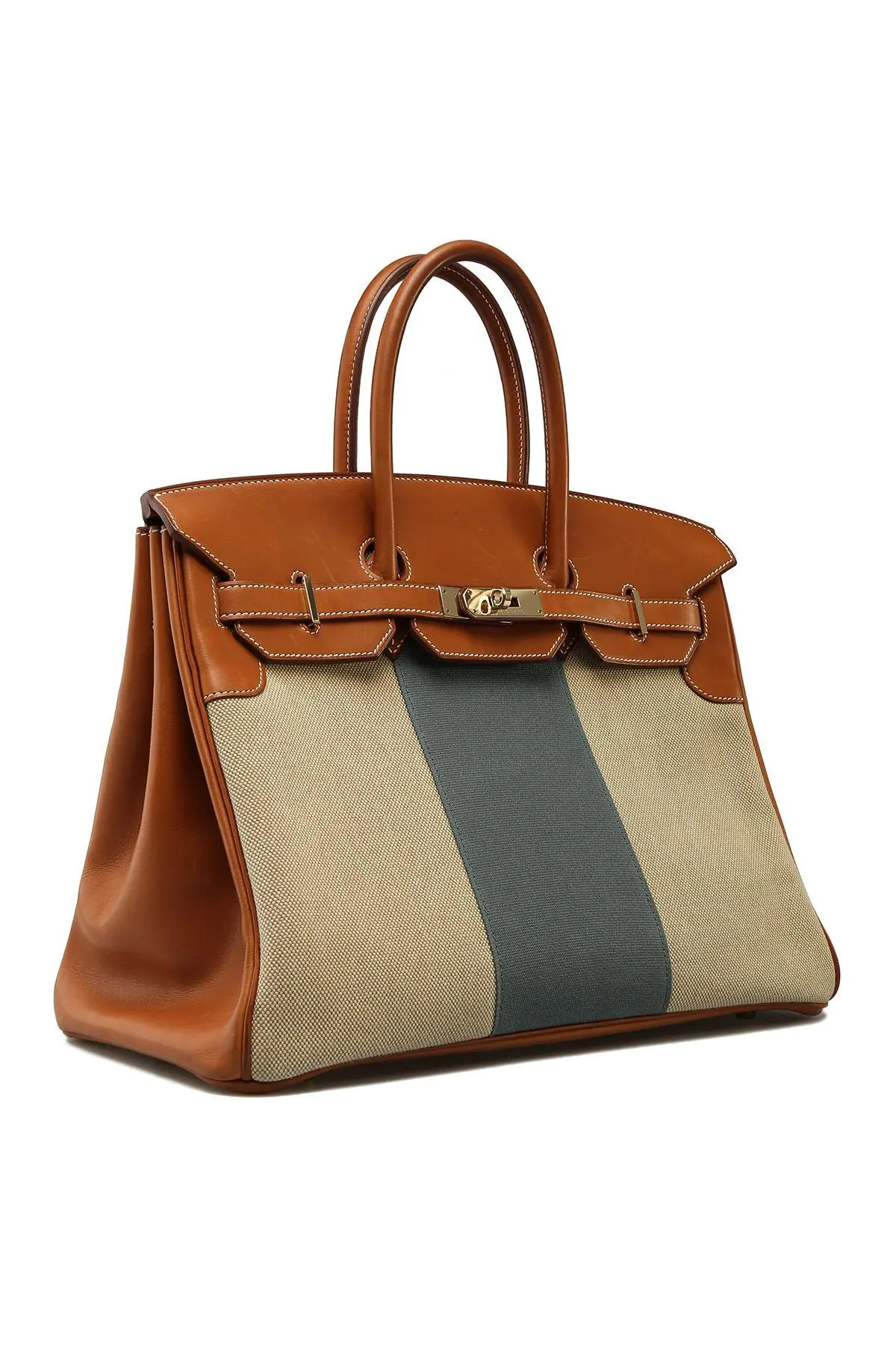 Birkin 35 Flag Barenia Toile Box & Canvas with Permabrass Hardware 4 Birkin 35 Flag Barenia Toile Box & Canvas with Permabrass Hardware - Image 4