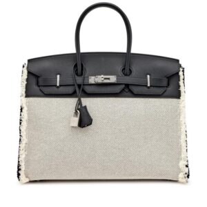 Black Swift and Toile H Fray Fray Birkin 35 Palladium Hardware