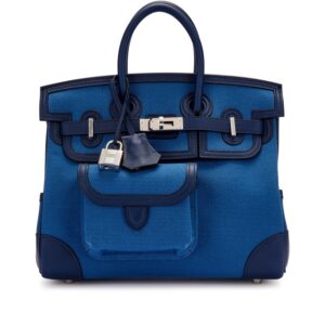 Bleu Egee Goeland Toile and Swift Cargo Birkin 25 Palladium Hardware