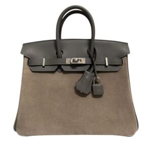 Gris Caillou Doblis and Gris Meyer Swift Birkin 25 Palladium Hardware, (2)