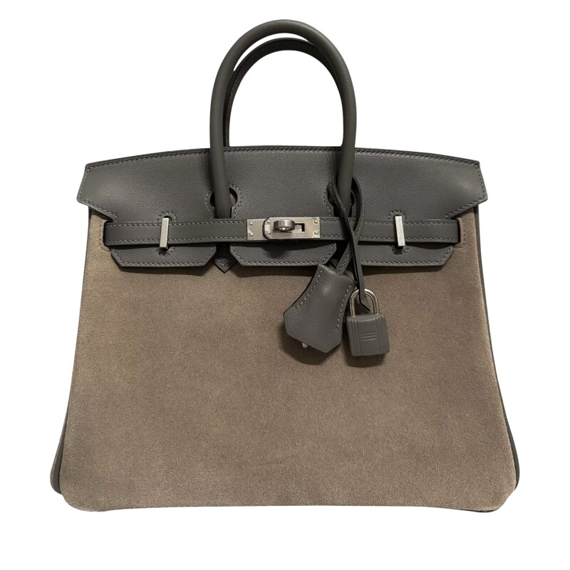 Gris Caillou Doblis and Gris Meyer Swift Birkin 25 Palladium Hardware, 1 Gris Caillou Doblis and Gris Meyer Swift Birkin 25 Palladium Hardware, (2)