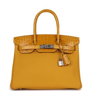 Hermès Birkin 30 Jaune Ambre Shiny Niloticus Crocodile and Togo Touch Palladium Hardware