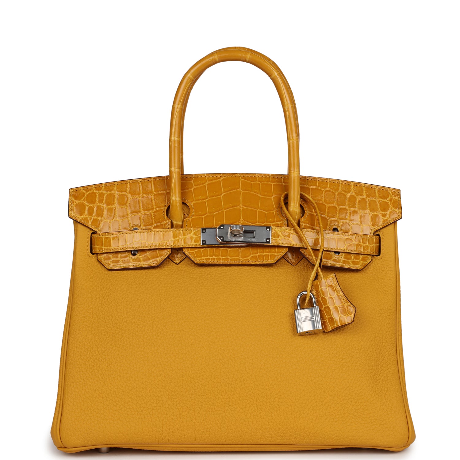 Hermès Birkin 30 Jaune Ambre Shiny Niloticus Crocodile and Togo Touch Palladium Hardware 1 Hermès Birkin 30 Jaune Ambre Shiny Niloticus Crocodile and Togo Touch Palladium Hardware