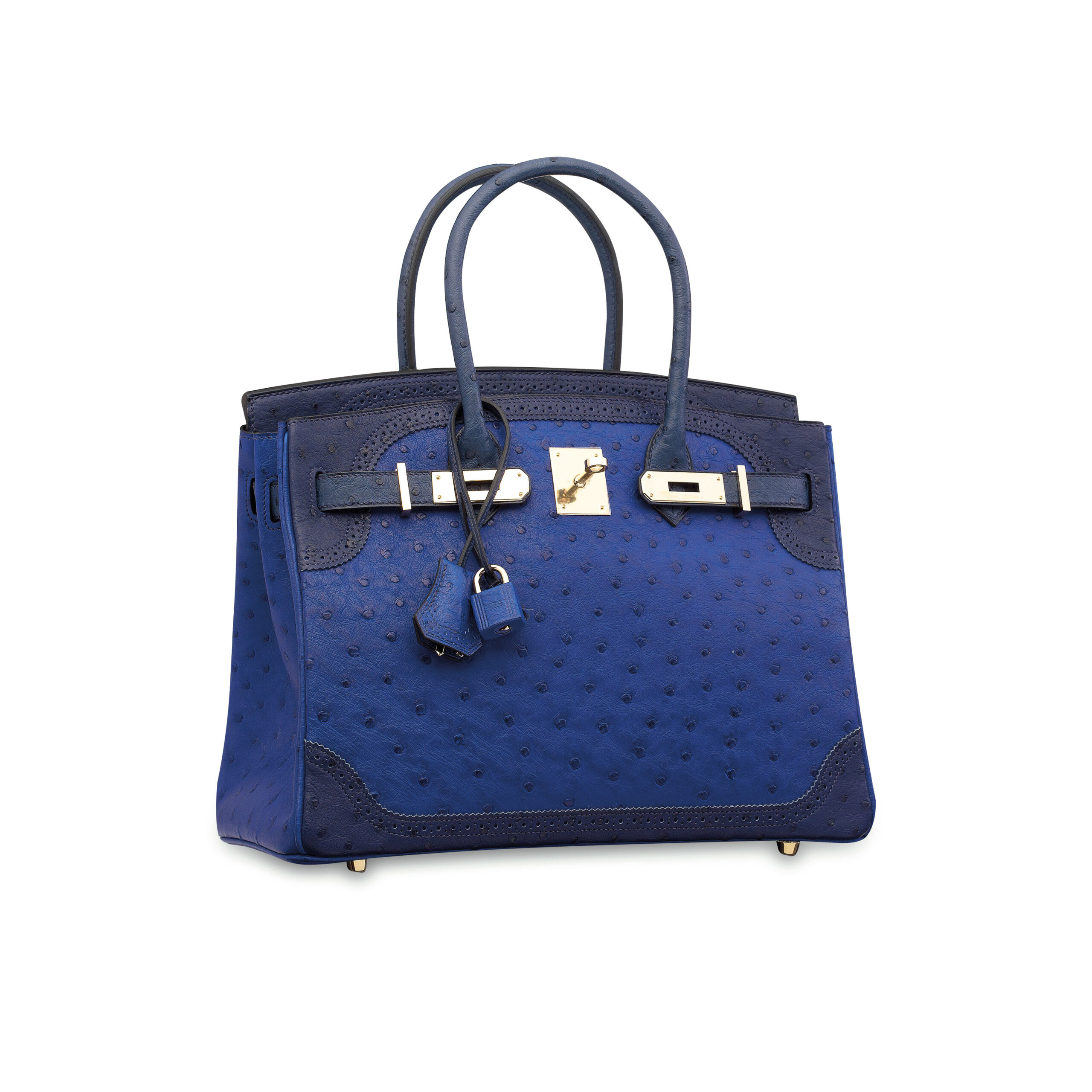HERMÈS. A LIMITED EDITION BLEU SAPHIR, BLEU IRIS & BLEU DE MALTE OSTRICH GHILLIES BIRKIN 30 WITH PERMABRASS HARDWARE 4 HERMÈS. A LIMITED EDITION BLEU SAPHIR, BLEU IRIS & BLEU DE MALTE OSTRICH GHILLIES BIRKIN 30 WITH PERMABRASS HARDWARE - Image 4