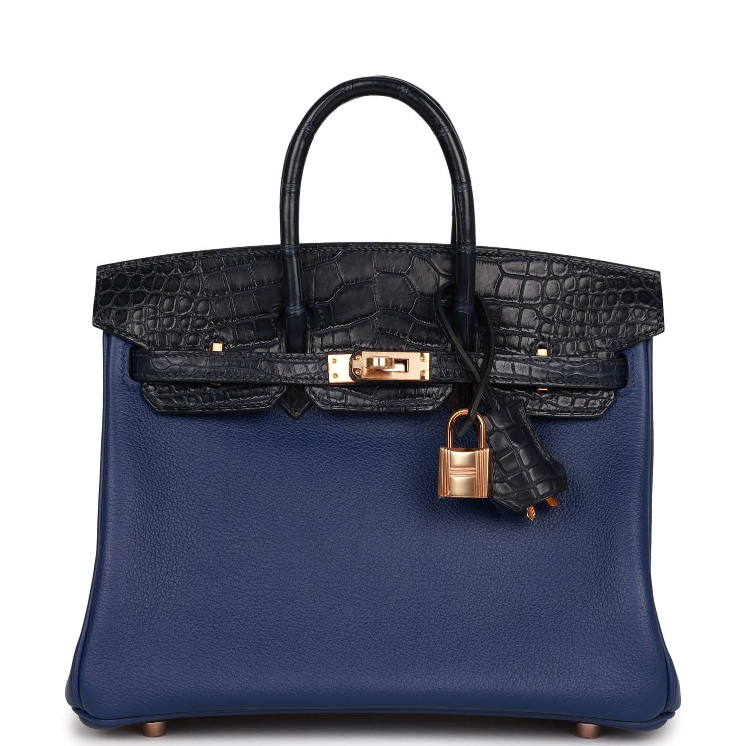 Hermès Birkin 25 Bleu Marine Matte Alligator and Bleu Saphir Novillo Touch Rose Gold Hardware 1 Hermès Birkin 25 Bleu Marine Matte Alligator and Bleu Saphir Novillo Touch Rose Gold Hardware