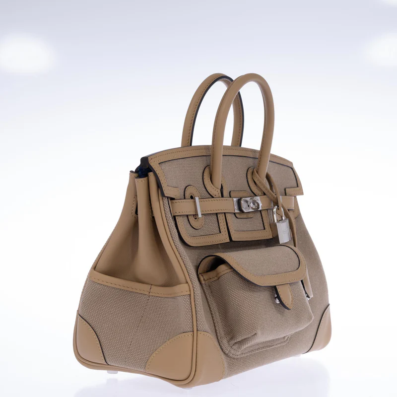Hermès Birkin 25 Cargo Beige Marfa Toile and Swift Palladium Hardware 3 Hermès Birkin 25 Cargo Beige Marfa Toile and Swift Palladium Hardware - Image 3