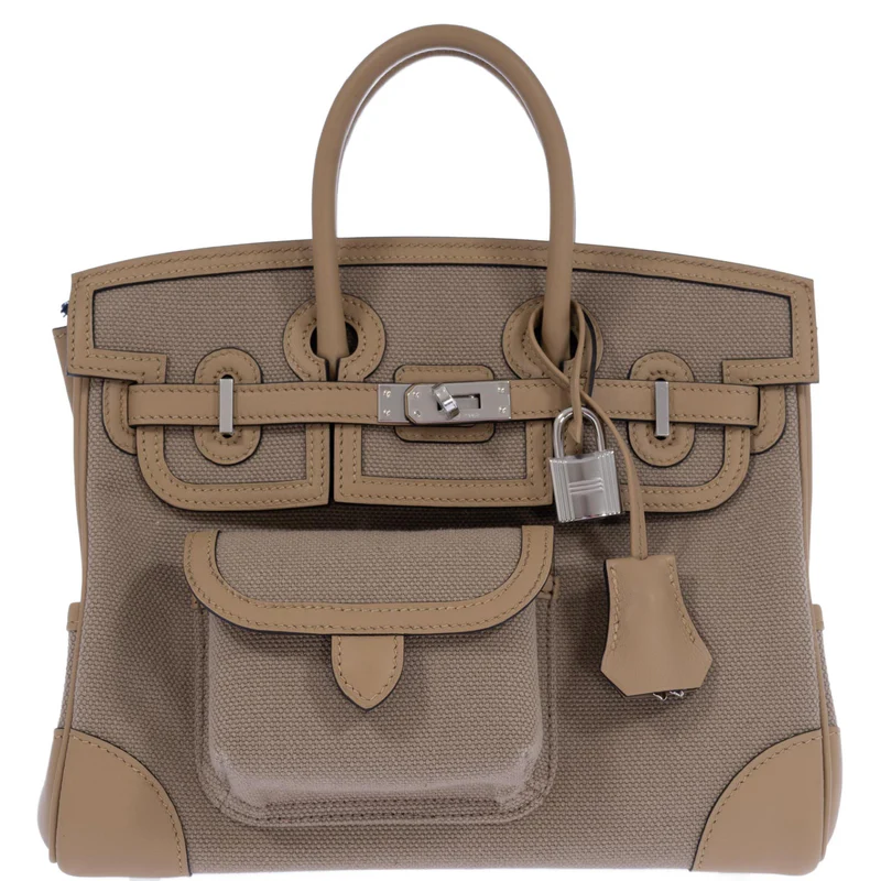 Hermès Birkin 25 Cargo Beige Marfa Toile and Swift Palladium Hardware 1 Hermès Birkin 25 Cargo Beige Marfa Toile and Swift Palladium Hardware