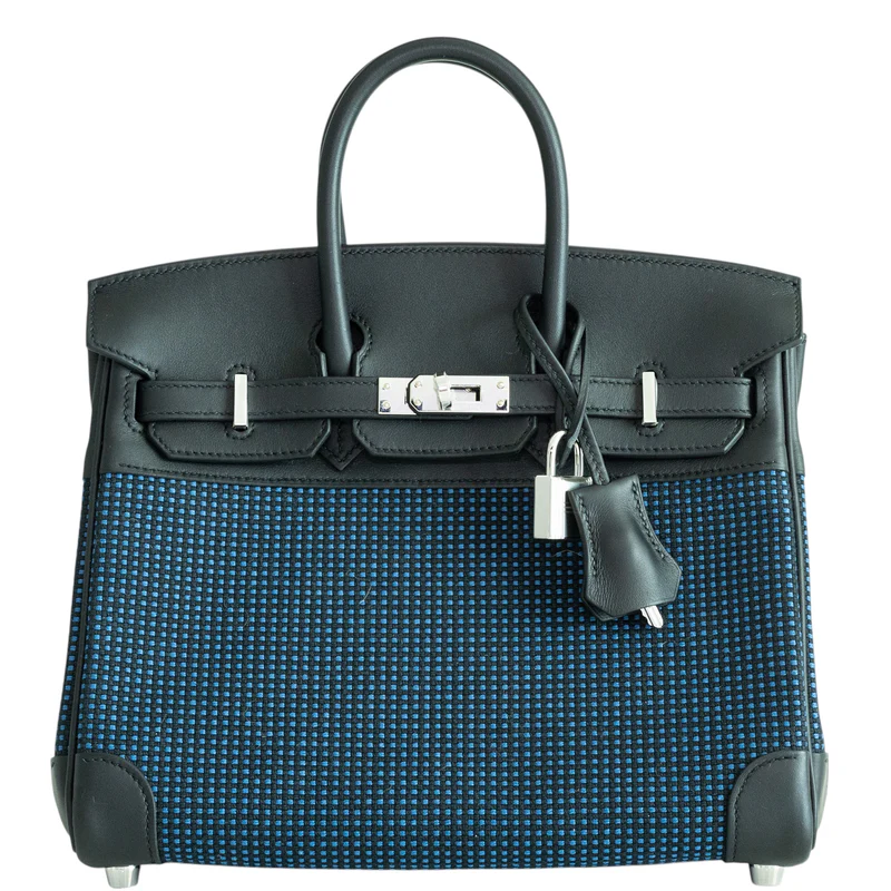 Hermès Birkin 25 Quadrille Bleu de Malte/Noir Toile Canvas Swift Palladium Hardware 2 Hermès Birkin 25 Quadrille Bleu de Malte/Noir Toile Canvas Swift Palladium Hardware - Image 2