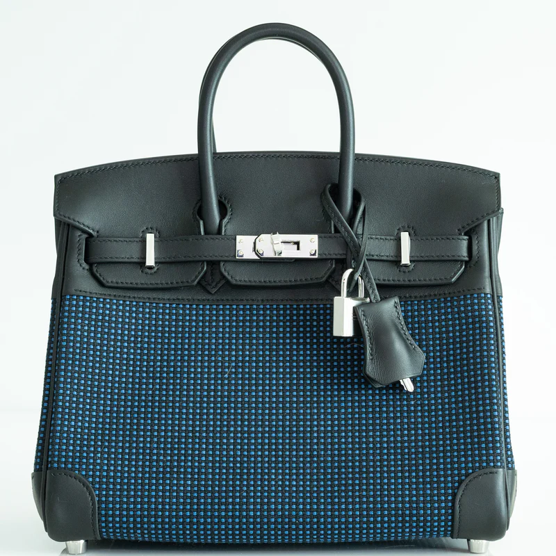 Hermès Birkin 25 Quadrille Bleu de Malte/Noir Toile Canvas Swift Palladium Hardware 5 Hermès Birkin 25 Quadrille Bleu de Malte/Noir Toile Canvas Swift Palladium Hardware - Image 5