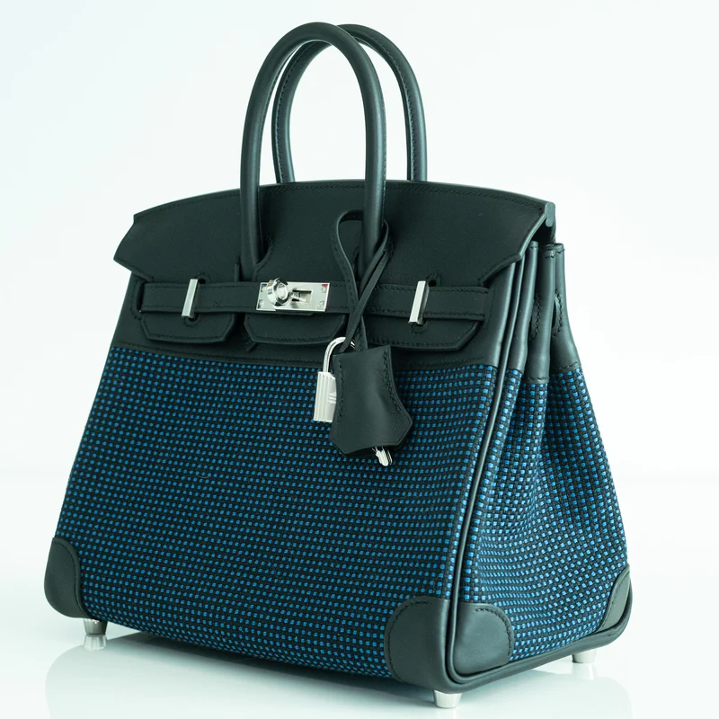 Hermès Birkin 25 Quadrille Bleu de Malte/Noir Toile Canvas Swift Palladium Hardware 3 Hermès Birkin 25 Quadrille Bleu de Malte/Noir Toile Canvas Swift Palladium Hardware - Image 3