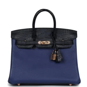 Hermès Birkin 30 Bleu Saphir Taurillion Novillo and Bleu Marine Matte Alligator Touch Rose Gold Hardware (1)