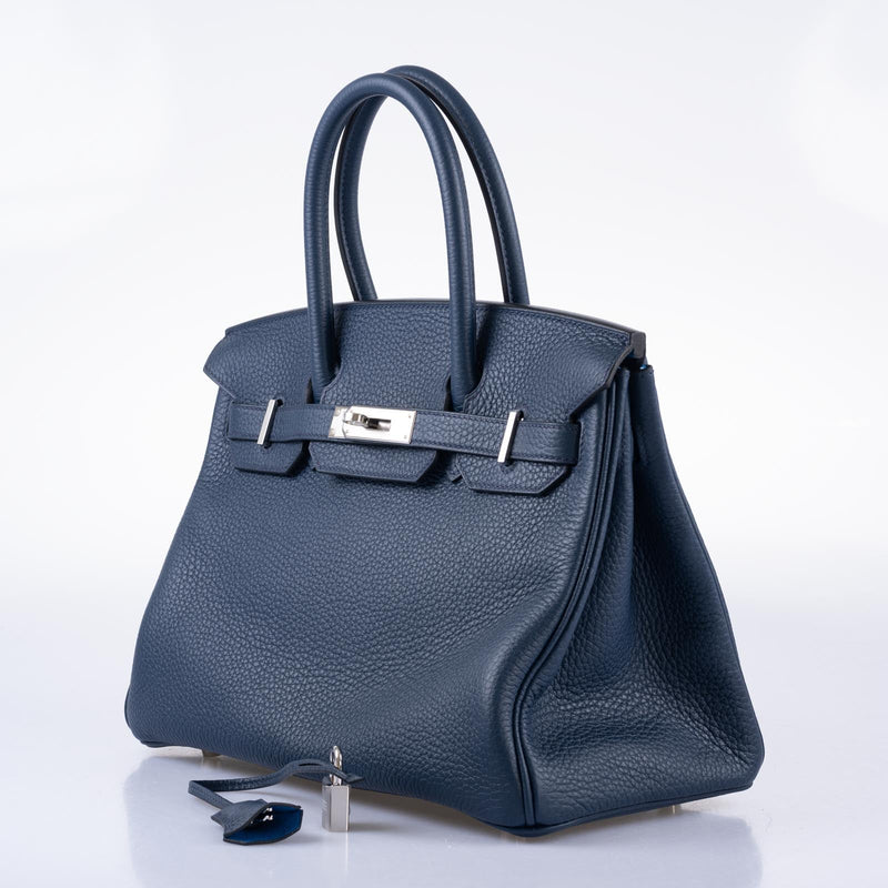 Hermès Birkin 30 Blue de Prusse Mykonos Leather Clemence Palladium Hardware 4 Hermès Birkin 30 Blue de Prusse Mykonos Leather Clemence Palladium Hardware - Image 4