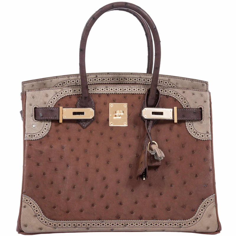 Hermès Birkin 30 Ghillies Marron Fonce, Etrusque, Mousse Ostrich Champagne Gold Hardware 1 Hermès Birkin 30 Ghillies Marron Fonce, Etrusque, Mousse Ostrich Champagne Gold Hardware
