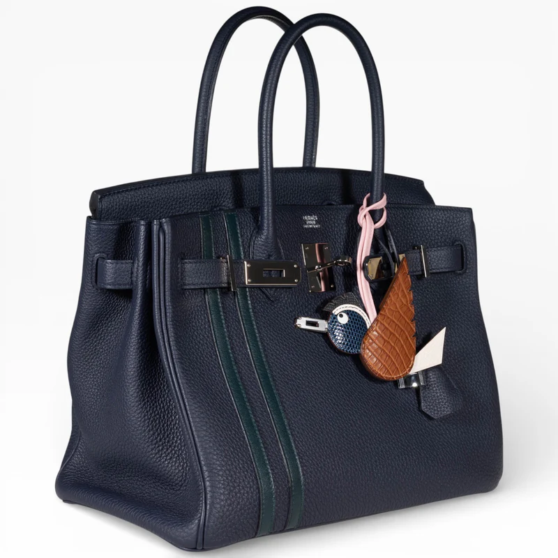A SET OF TWO: LIMITED EDITION VERT CYPRÈS & BLEU ZELLIGE TOGO LEATHER OFFICIER BIRKIN 30 WITH PALLADIUM HARDWARE & A RODÉO CHARM GM 2 A SET OF TWO: LIMITED EDITION VERT CYPRÈS & BLEU ZELLIGE TOGO LEATHER OFFICIER BIRKIN 30 WITH PALLADIUM HARDWARE & A RODÉO CHARM GM - Image 2