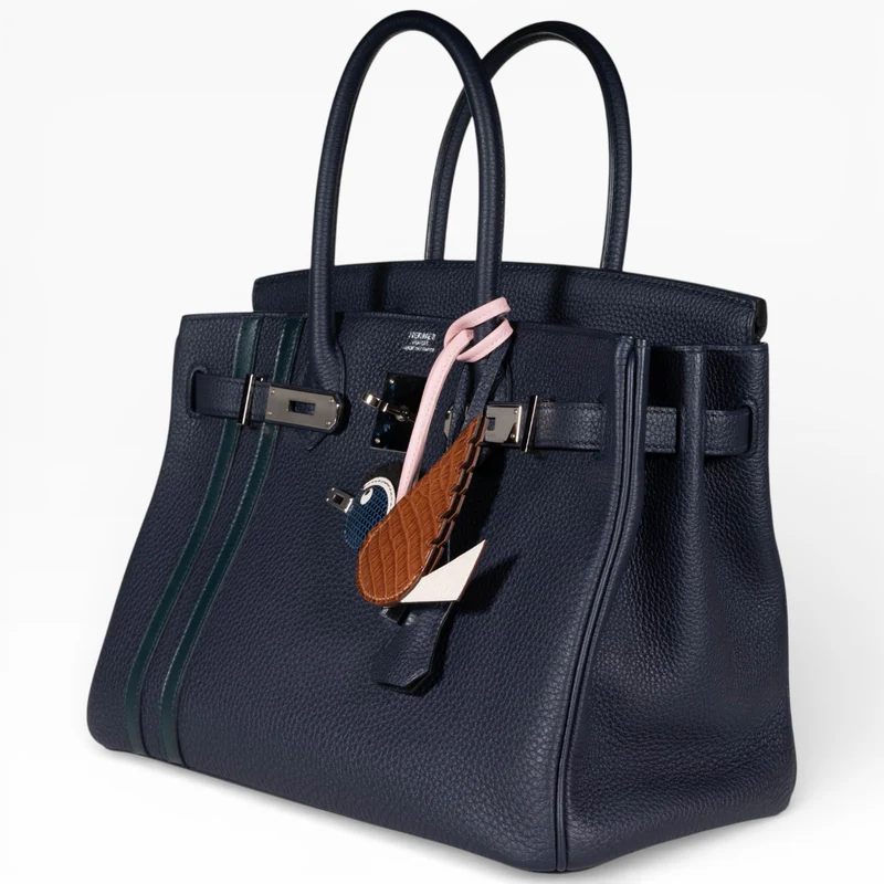 A SET OF TWO: LIMITED EDITION VERT CYPRÈS & BLEU ZELLIGE TOGO LEATHER OFFICIER BIRKIN 30 WITH PALLADIUM HARDWARE & A RODÉO CHARM GM 4 A SET OF TWO: LIMITED EDITION VERT CYPRÈS & BLEU ZELLIGE TOGO LEATHER OFFICIER BIRKIN 30 WITH PALLADIUM HARDWARE & A RODÉO CHARM GM - Image 4