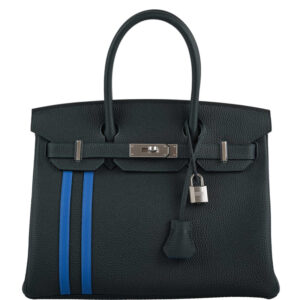 Hermès Birkin 30 Officier Vert Cyprès Togo & Bleu Zellige Stripe & Lining Palladium Hardware (1)
