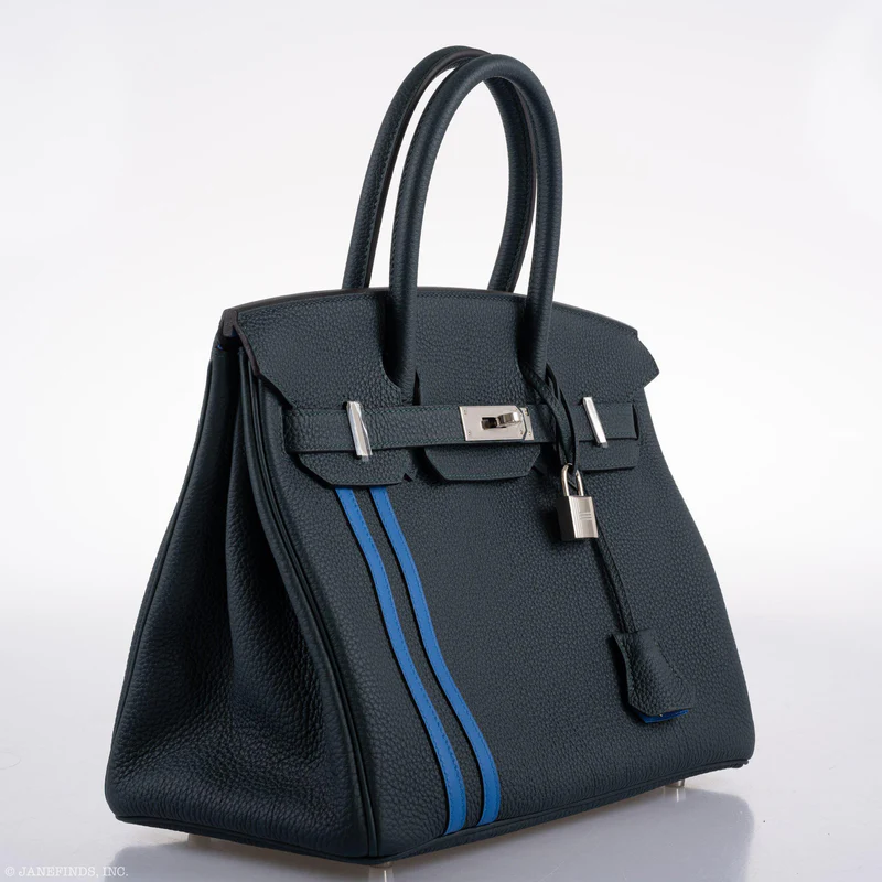Hermès Birkin 30 Officier Vert Cyprès Togo & Bleu Zellige Stripe & Lining Palladium Hardware 3 Hermès Birkin 30 Officier Vert Cyprès Togo & Bleu Zellige Stripe & Lining Palladium Hardware - Image 3