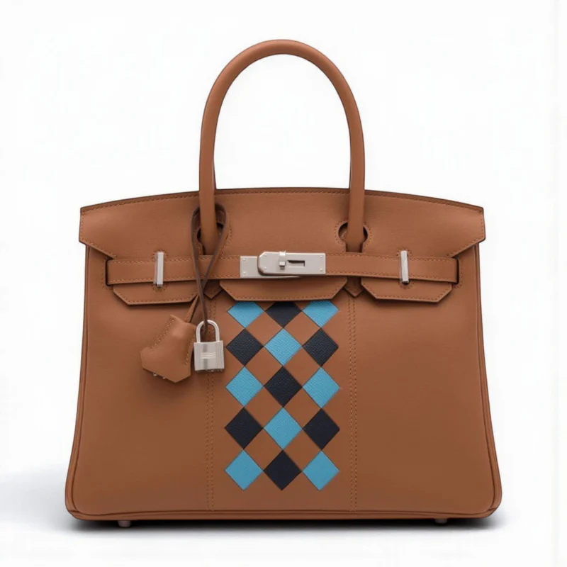 Hermes Birkin 30 Swift Epsom Tressage Gold/Bleu du Nord/Bleu Indigo Limited Edition 1 Hermes Birkin 30 Swift Epsom Tressage GoldBleu du NordBleu Indigo Limited Edition