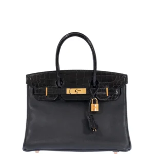 Hermès Birkin 30 Touch Black Shiny Niloticus Crocodile and Novillo Gold Hardware