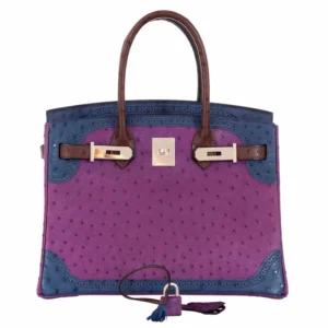 Hermès Birkin 30 Tri Color Ostrich Violine Blue De Malt And Marron Palladium Hardware (1)