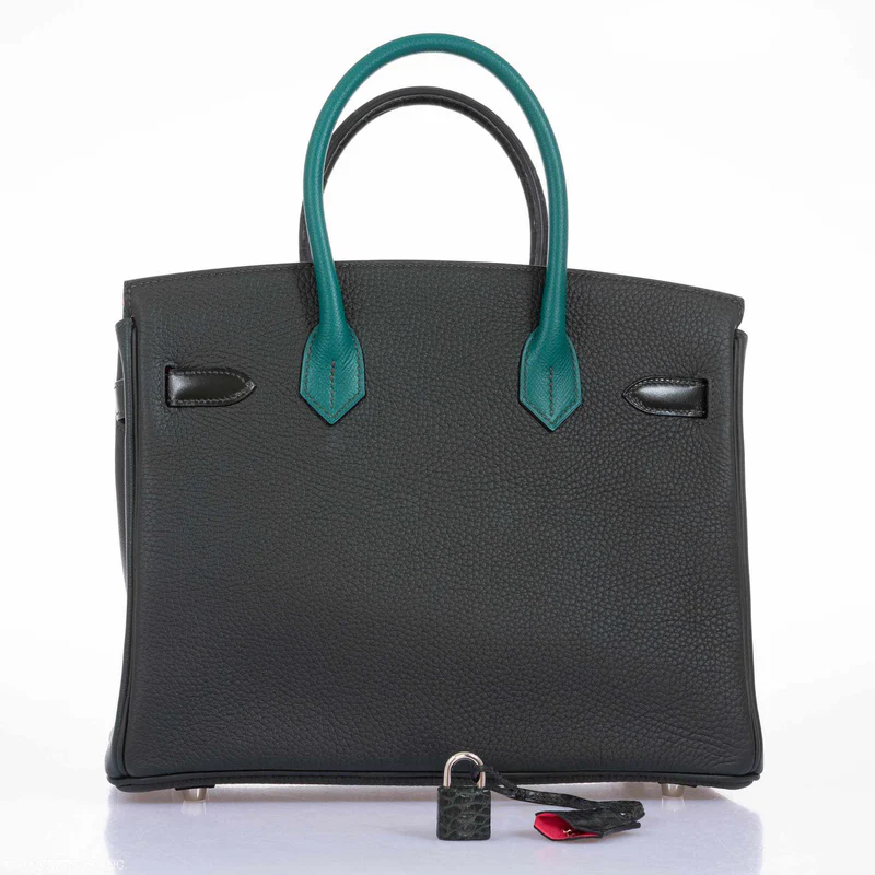Hermès Birkin 30 Vert Emerald Porosus Crocodile, Vert Titien and Rose Azalée Patchwork Palladium Hardware 2 Hermès Birkin 30 Vert Emerald Porosus Crocodile, Vert Titien and Rose Azalée Patchwork Palladium Hardware - Image 2