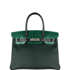 Hermes-Birkin-30-Vert-Emerald-Porosus-Crocodile-Vert-Titien-and-Rose-Azalee-Patchwork-Palladium-Hardware