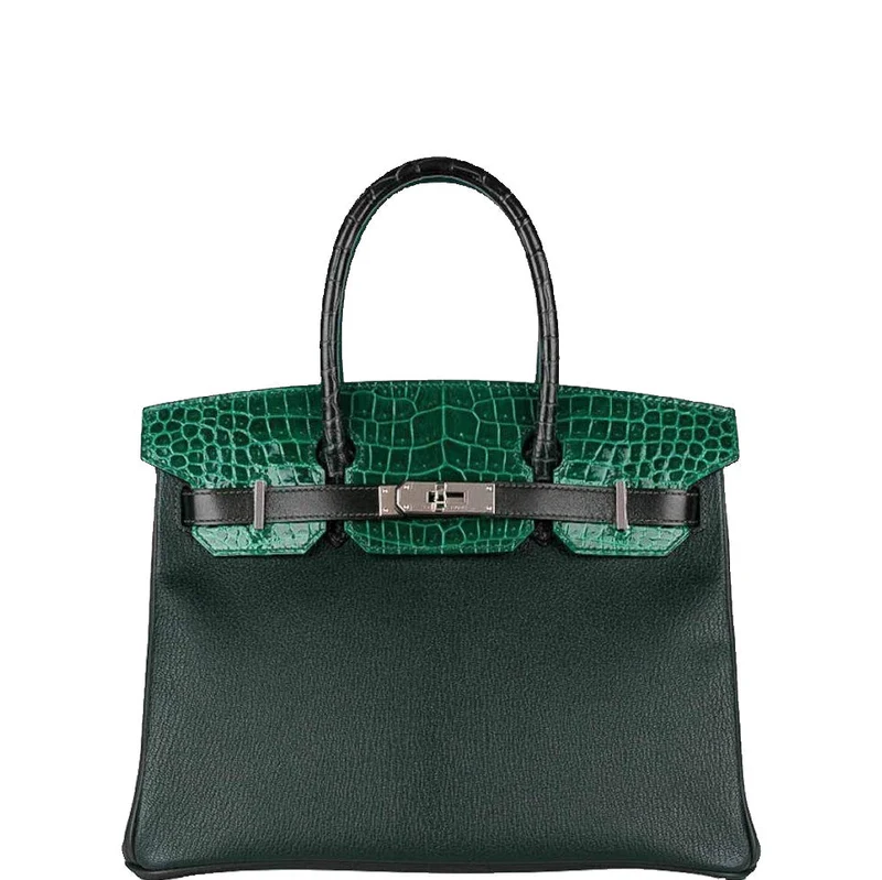 Hermès Birkin 30 Vert Emerald Porosus Crocodile, Vert Titien and Rose Azalée Patchwork Palladium Hardware 1 Hermes-Birkin-30-Vert-Emerald-Porosus-Crocodile-Vert-Titien-and-Rose-Azalee-Patchwork-Palladium-Hardware