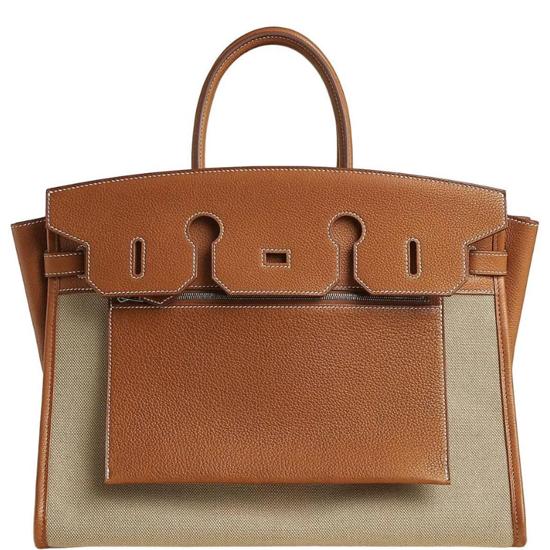 Hermès Birkin 35 À L'Envers Ficelle/Ecru Toile H & Fauve Barenia Faubourg Palladium Hardware 1 Hermès Birkin 35 À L'Envers FicelleEcru Toile H & Fauve Barenia Faubourg Palladium Hardware (1)