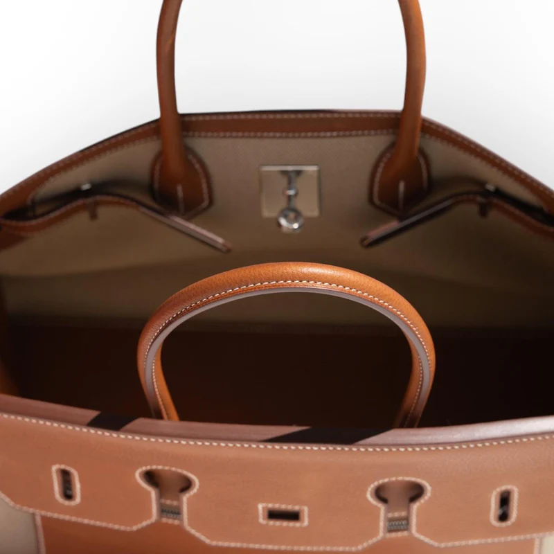 Hermès Birkin 35 À L'Envers Ficelle/Ecru Toile H & Fauve Barenia Faubourg Palladium Hardware 2 Hermès Birkin 35 À L'Envers Ficelle/Ecru Toile H & Fauve Barenia Faubourg Palladium Hardware - Image 2