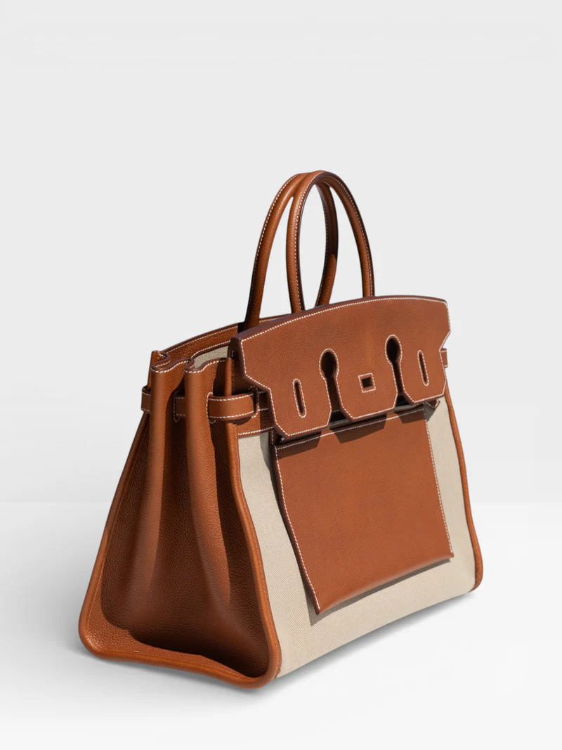 Hermès Birkin 35 À L'Envers Ficelle/Ecru Toile H & Fauve Barenia Faubourg Palladium Hardware 3 Hermès Birkin 35 À L'Envers Ficelle/Ecru Toile H & Fauve Barenia Faubourg Palladium Hardware - Image 3